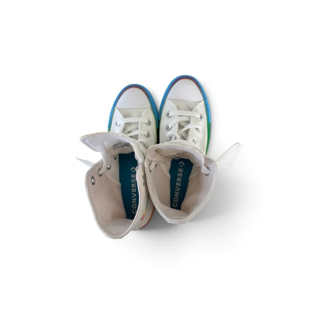 Converse Chuck Taylor All Star Hi Smiley Women 6.5 Rainbow White Canvas High Top
